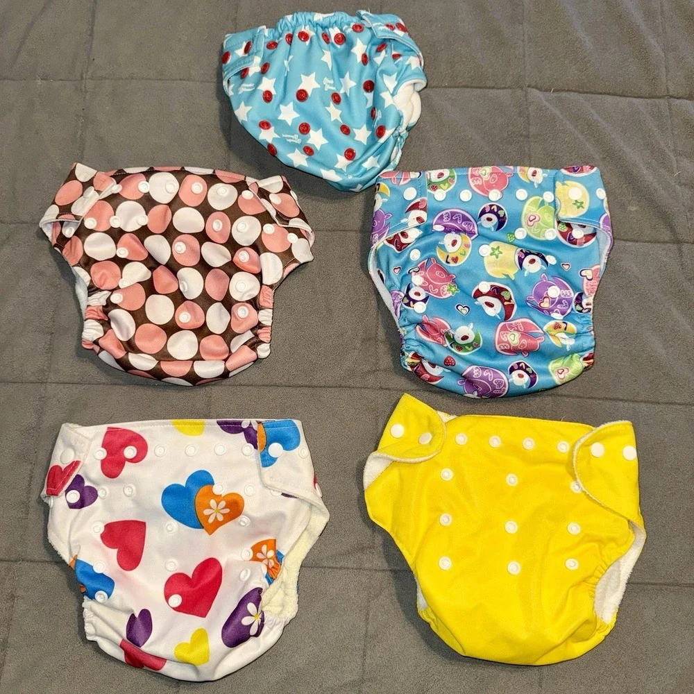 Cloth Pocket Diapers Bumkins Wonder‎ Woman & Kawaii Prints Lot of 5